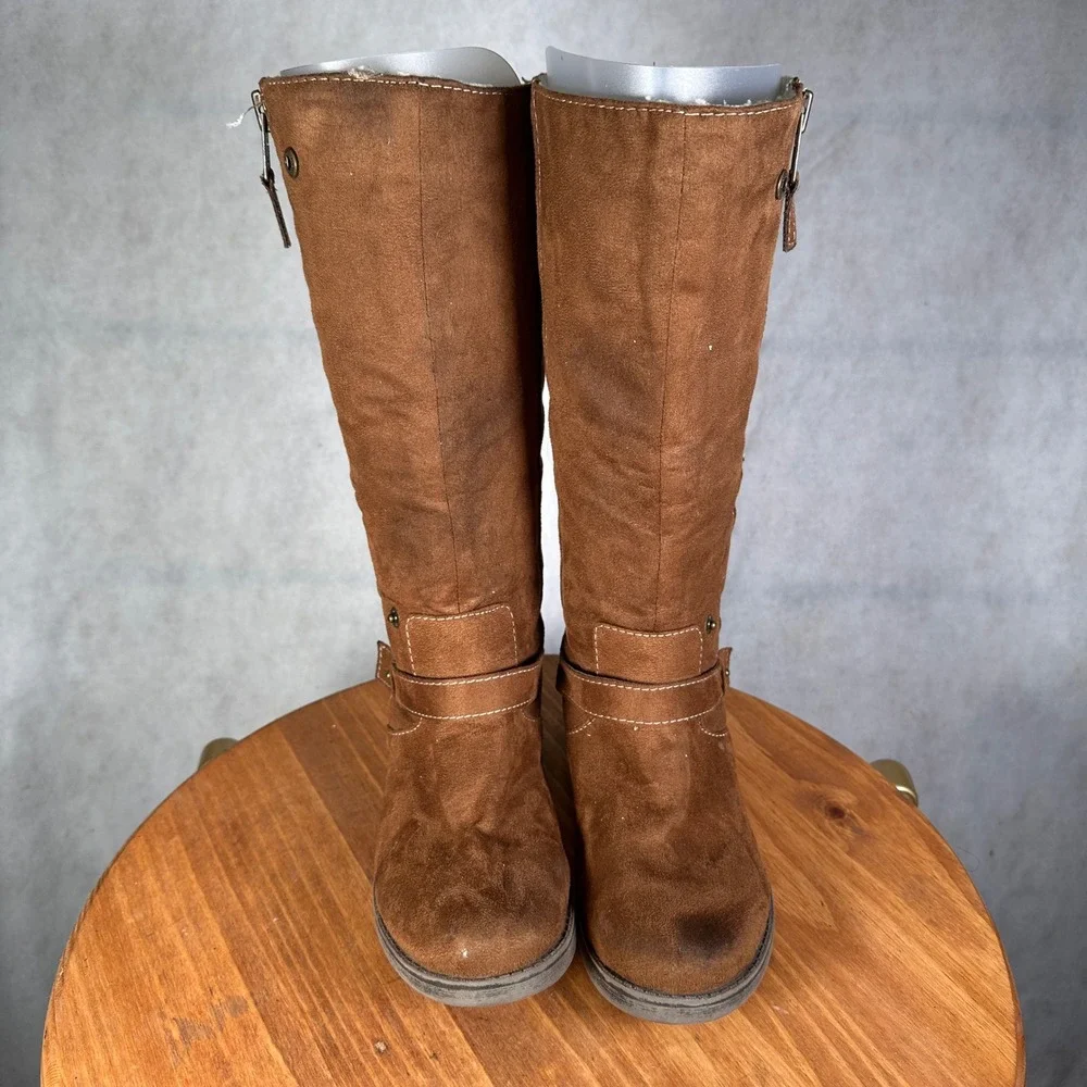 Lower East Side Tall Boots Women 8 Brown Good Faux Suede Harness Shearling Lined
